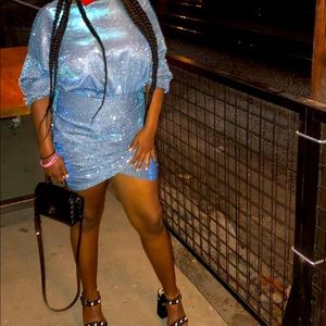 Mid long sleeve mini sparkly dress.